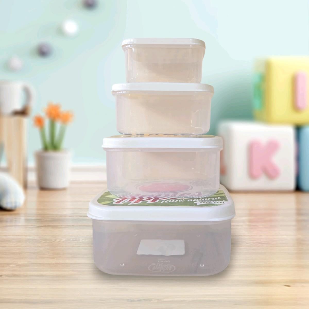 Lunch Food Fun Box Square 4pc Containers Set for Office Use - Lunch Boxes, Tableware