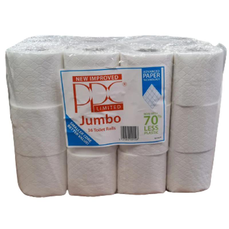 PPC Jumbo White Quality Toilet Paper 36 Roll Value Pack Tissue Wipes