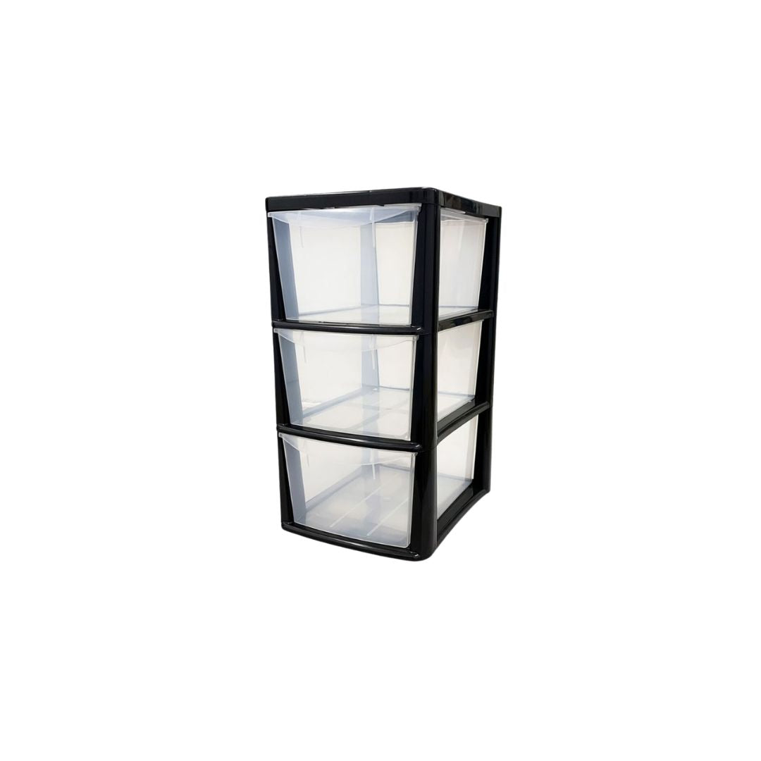 Medium Plastic Storage Drawers 3 Tower Plastic Boxes Organiser black/Platinum