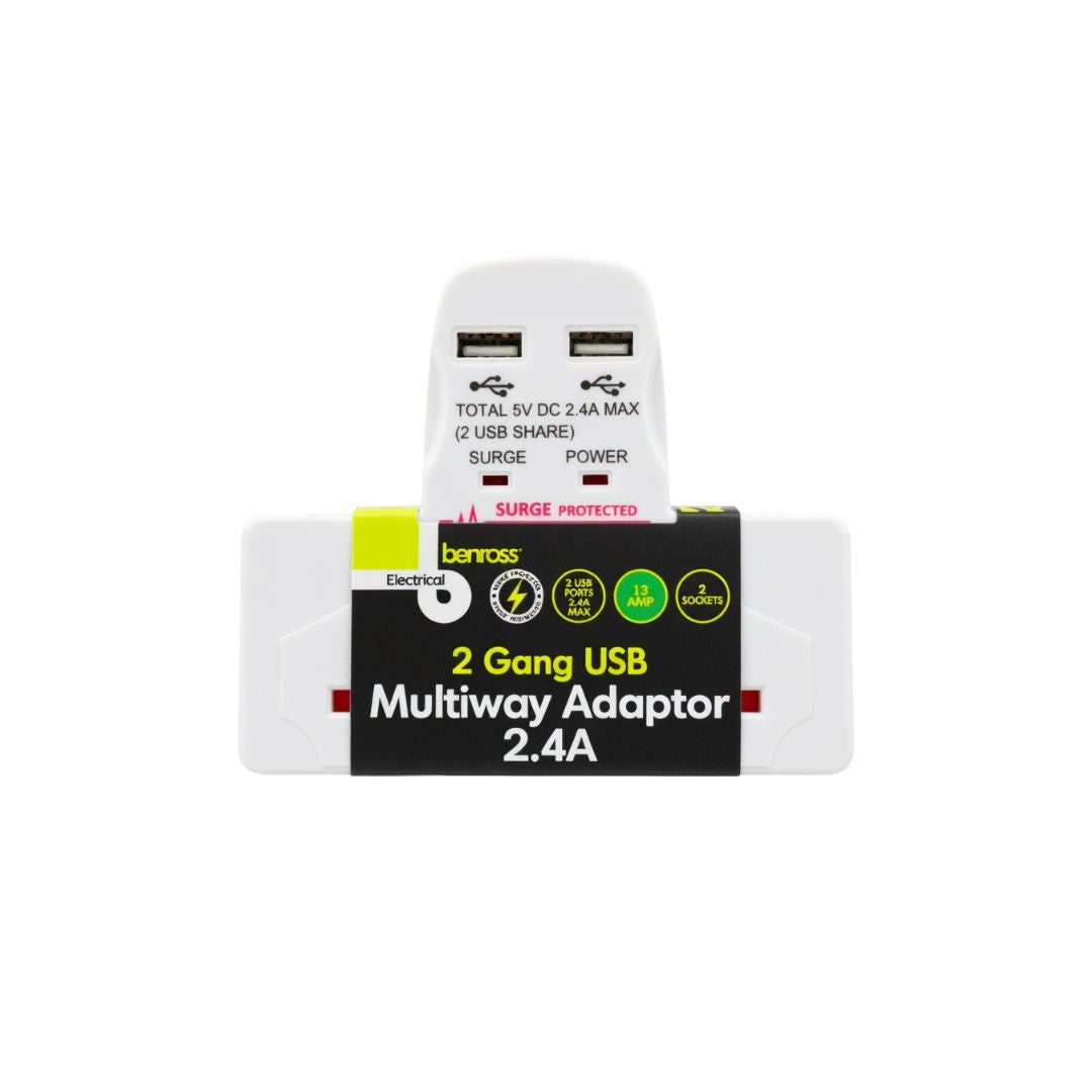 2 Gang USB Multiway Adaptor 2.4A - Ideal for Smartphones and Cellphones
