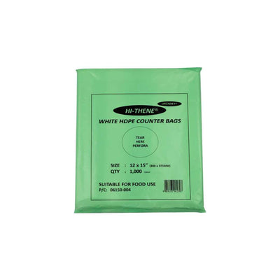 Hi-Thene White HDPE Counter Bags – 12 x 15