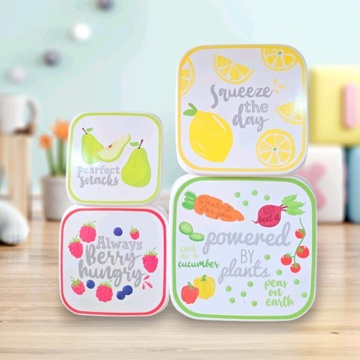 Lunch Food Fun Box Square 4pc Containers Set for Office Use - Lunch Boxes, Tableware