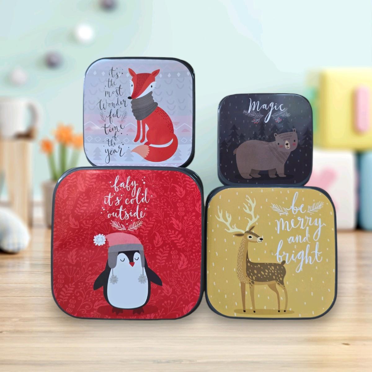 Lunch Food Fun Box Square 4pc Containers Set for Office Use - Lunch Boxes, Tableware