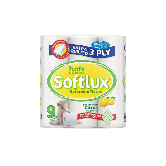 Purrffs Softlux 9 Pack Coconut Scented 3Ply Toilet Rolls Bathroom Tissue Quilted Smooth Wipe