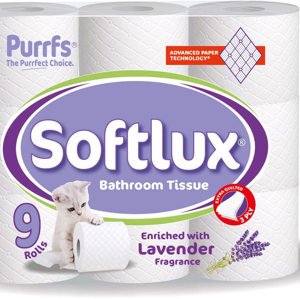 Purrffs Softlux 9 Pack Coconut Scented 3Ply Toilet Rolls Bathroom Tissue Quilted Smooth Wipe