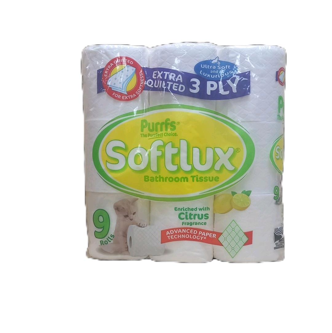 Purrffs Softlux 9 Pack Coconut Scented 3Ply Toilet Rolls Bathroom Tissue Quilted Smooth Wipe