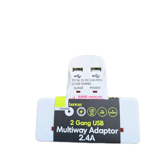 2 Gang USB Multiway Adaptor 2.4A - Ideal for Smartphones and Cellphones