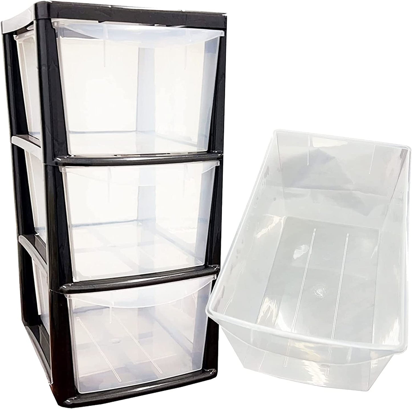 Medium Plastic Storage Drawers 3 Tower Plastic Boxes Organiser black/Platinum
