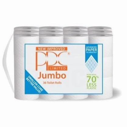 PPC Jumbo White Quality Toilet Paper 36 Roll Value Pack Tissue Wipes